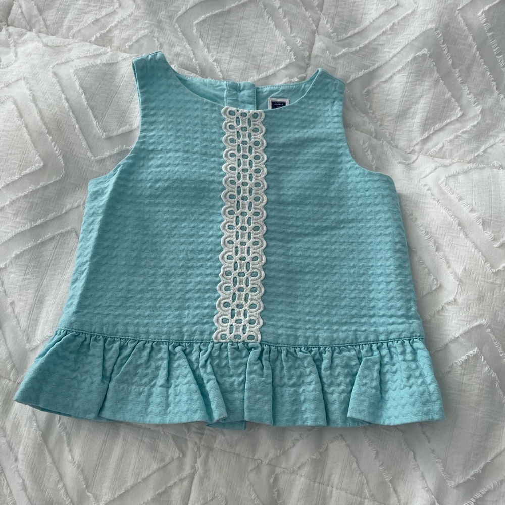 Girls' Blue Sleeveless Top with Lace Detail
